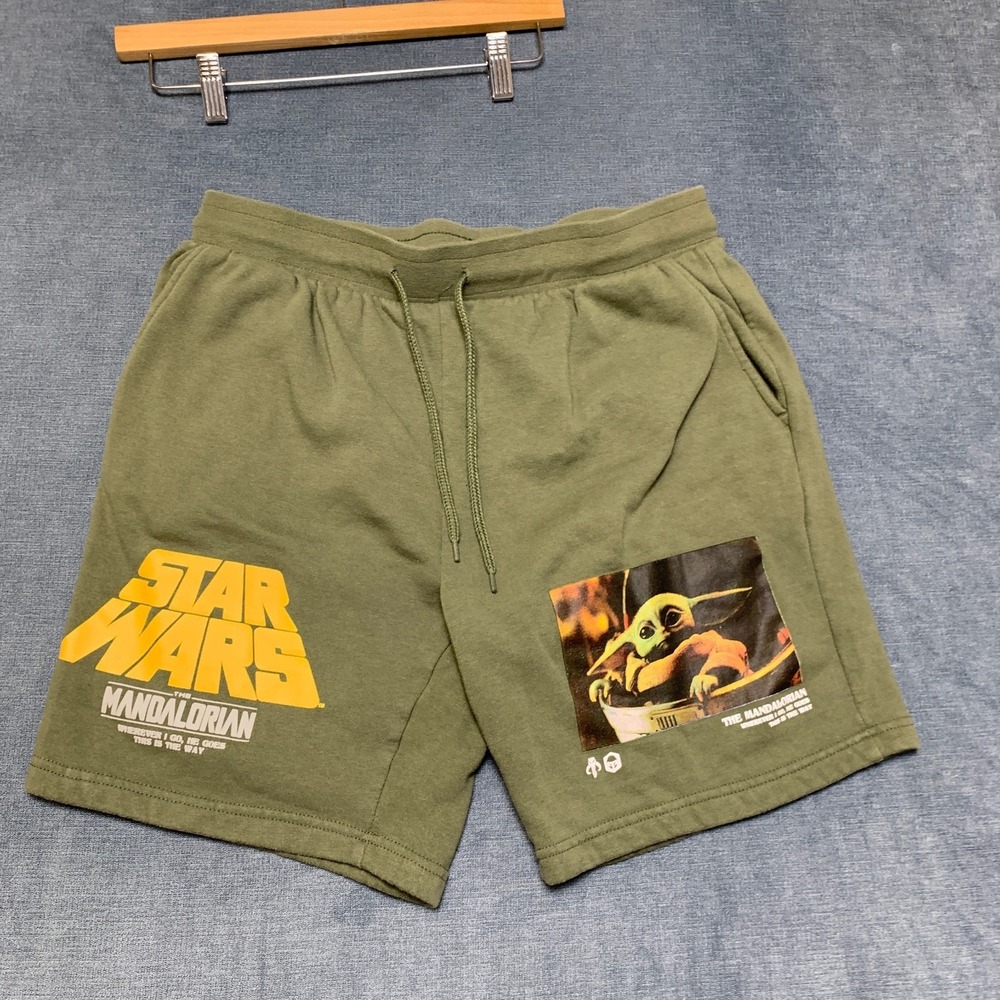 Star Wars The Mandalorian Sweatshorts Mens Medium Olive Green Graphic Print